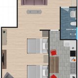 Outline of 1-bedroom coporate apartment.