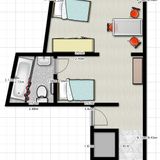 Sketch, outline of 1,5-bedroom serviced apartment.